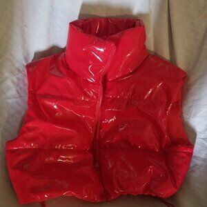 Daisy Zipper Vest Red PVC Latex Patent Leather Vinyl Wet Look Size S
